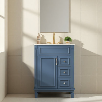 Meuble-lavabo 24 po avec lavabo en céramique, petite armoire de salle de bain, armoire moderne avec 2 tiroirs et tablette réglable
