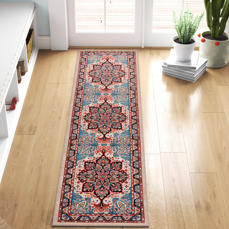 Tapis oriental bleu / beige Manado, Tapis de couloir 2 pi 2 po x 9 pi