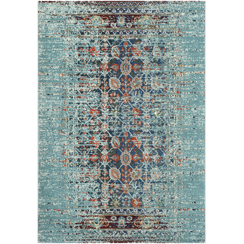 Hertzler Oriental Area Rug, Rectangle 6'7" x 9'2", Blue 
