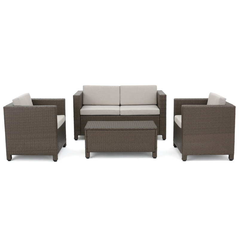 Outdoor 4Pc Comfy - Brown , Water-, Cushions Cheerful Waterproof Fabric, Cushion, Cream Cushion/Brown Frame