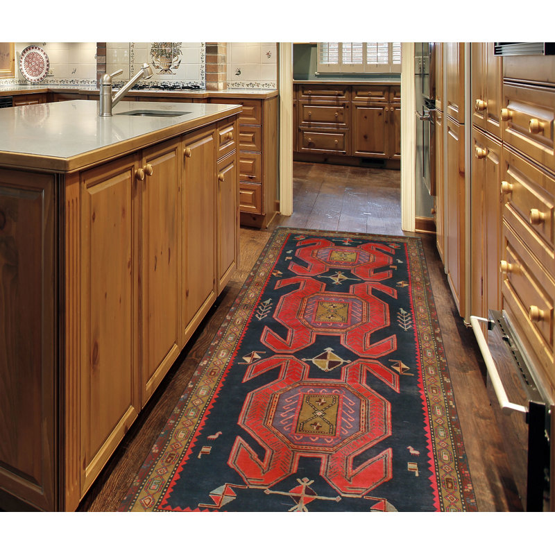One-of-a-Kind 4'4" x 10'3" 1980s Runner Wool Area Rug in Brown and Navy