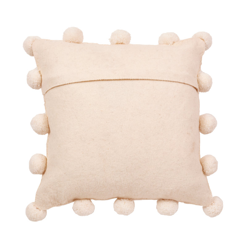 Hand Felted Wool Christmas Pillow Cover - Cream Pom Poms on Red - 20", Cream, Pillow Cover Only - No Insert