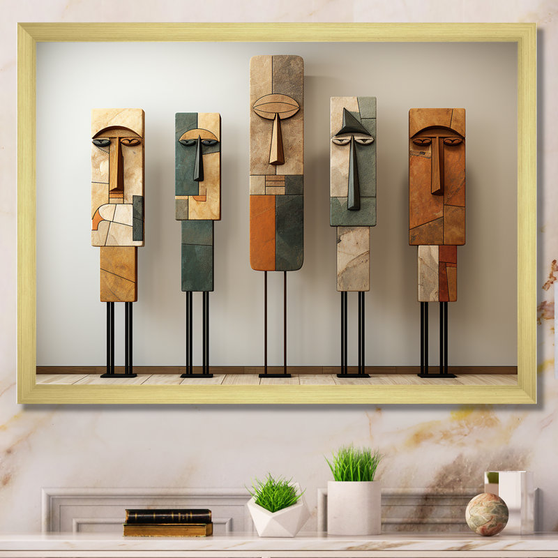 Art traditionnel africain pour totems, Cadre doré simple, H 34 po x l 44 po x P 1,5 po