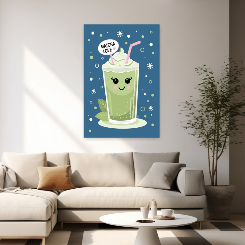 Happy Matcha Love Whimsical Abstract Contemporary Landscape Nature Wall Art Print by Martina - Wrapped Canvas Print