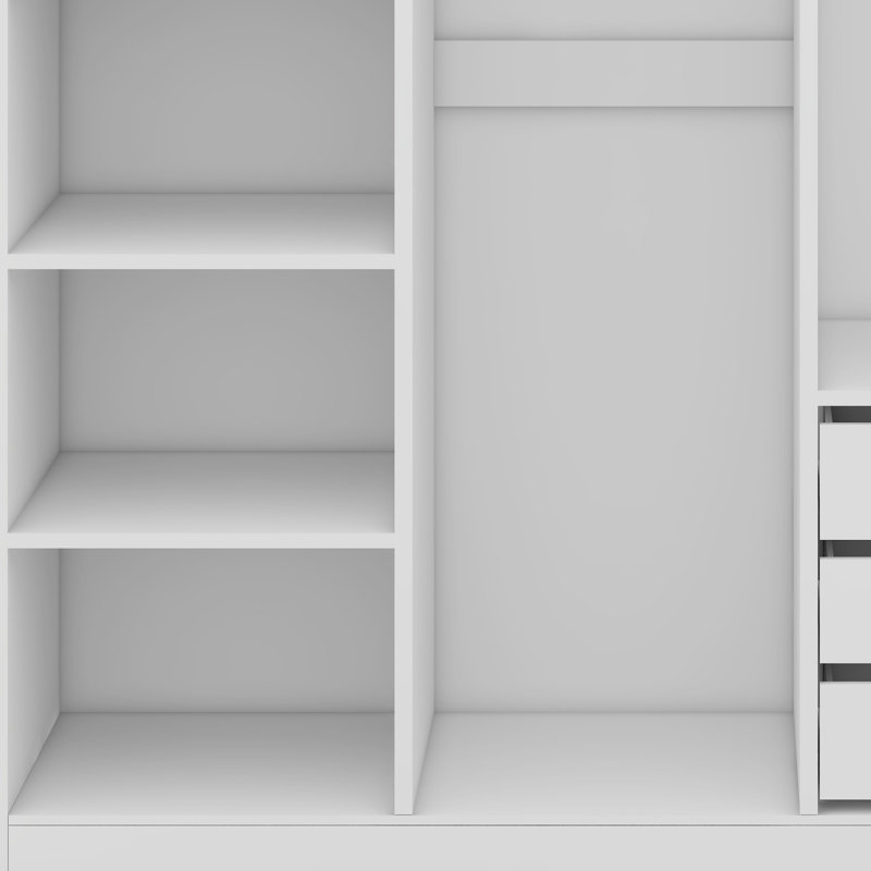 Armoire de rangement sans porte en bois pour chambre à coucher avec tablettes et tiroirs, Blanc