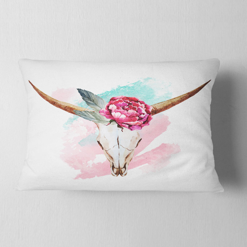 Tête de taureau et fleur - coussin à imprimé floral