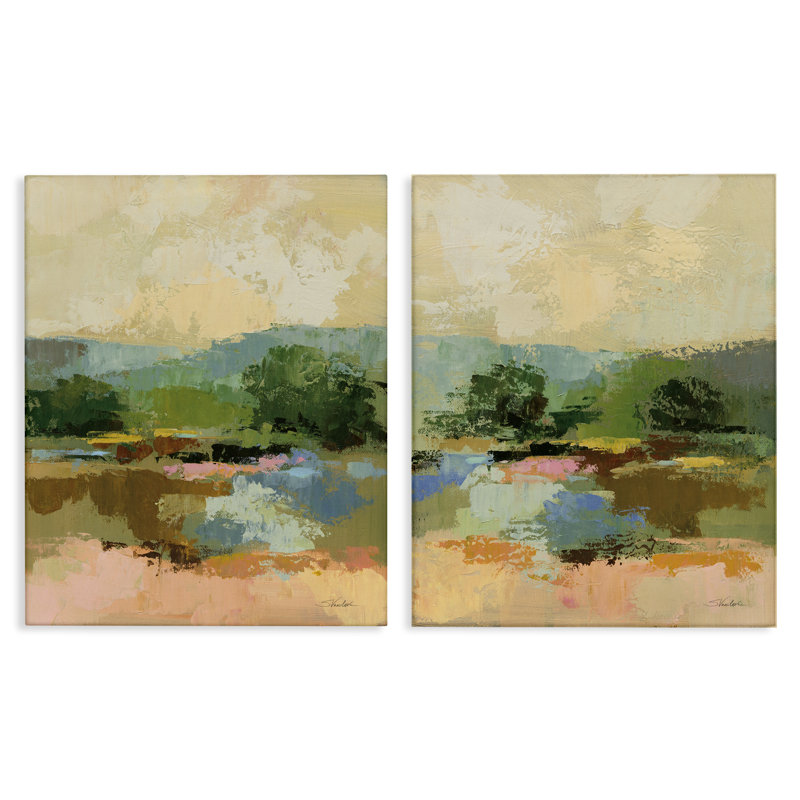 Across the River Landscape, ensemble de 2 reproductions d'art sur toile par Silvia Vassileva, H 30 po x l 24 po