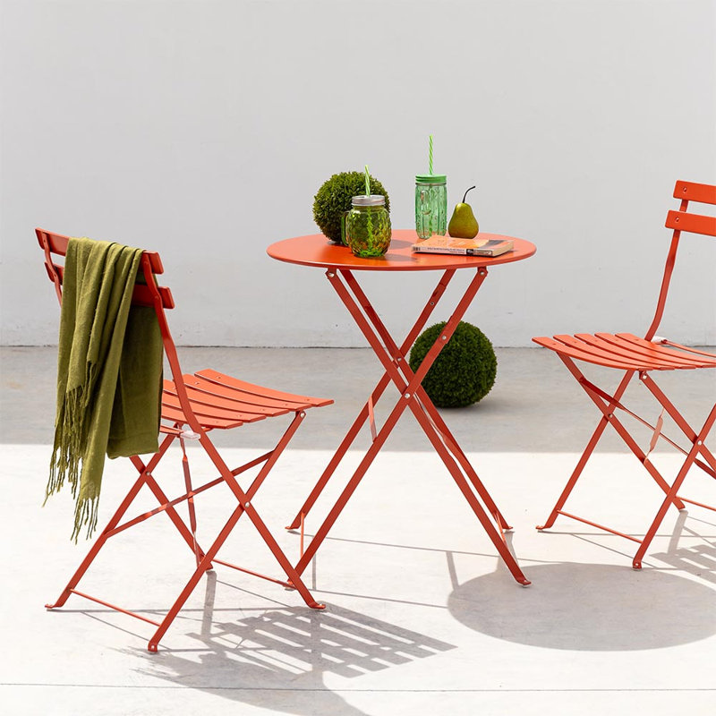 Besime Folding Patio Dining Side Chair with Cushion, Paprika