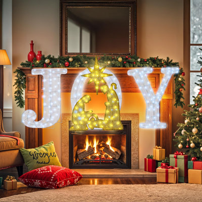 Crèche de Noël JOY, 3 pièces, avec télécommande, à poser ou à accrocher au mur pour décorer votre jardin, pelouse ou intérieur pendant les fêtes.