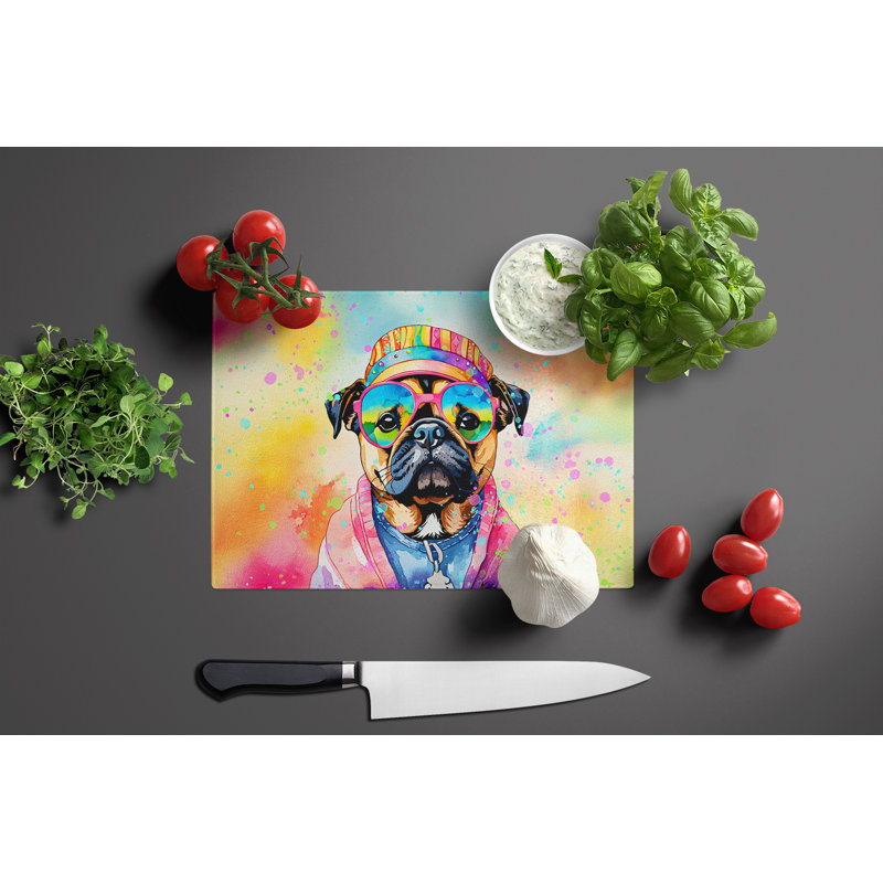 Pug Hippie Dawg Glass Cutting Board Large