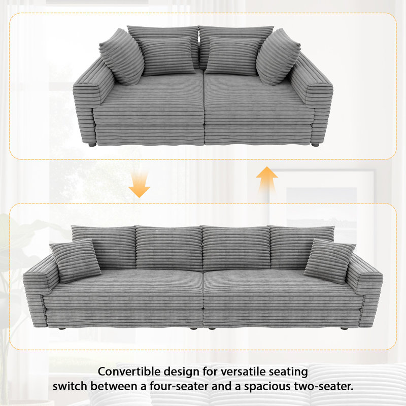 5-Piece Modular Sectional Sofa 102.4" Wide Deep Seat Corduroy Sleeper Couch With Upholstered Ottoman For Living Room, Apartment