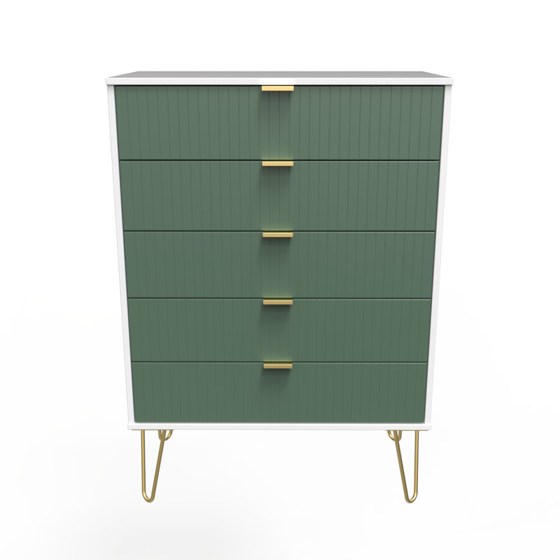 Fully Assembled Aliziah 5 - Drawer Chest of Drawers, Labrador Green/White