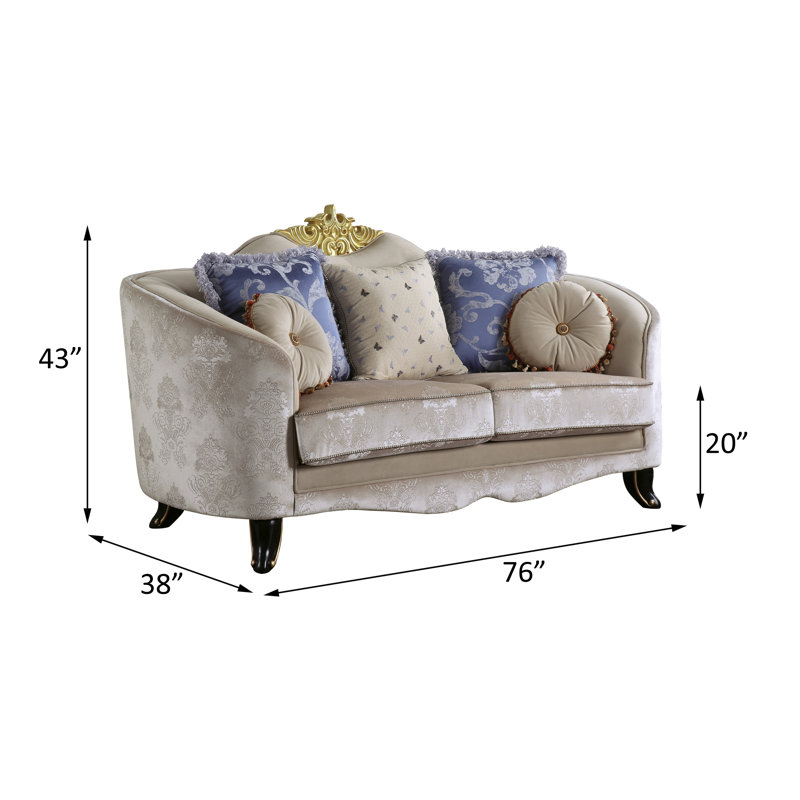 Sheridan Cream Fabric Loveseat with 5 Accent Pillows
