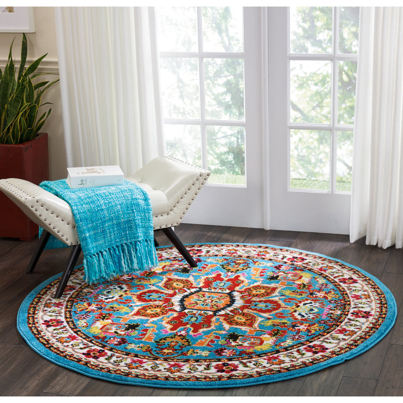 Tapis oriental bleu Earnhart, Rond 5 pi 3 po