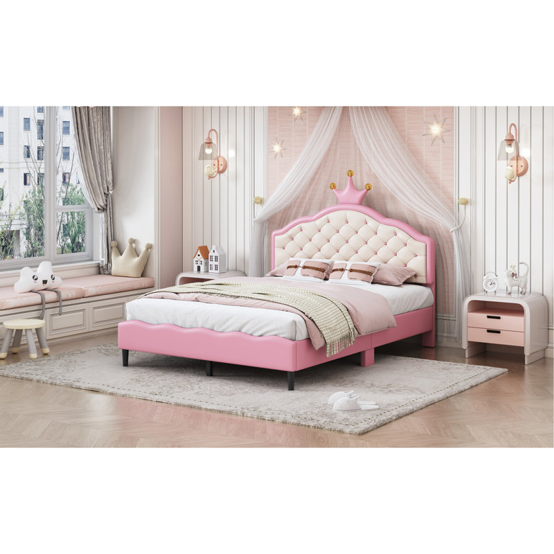 Lit princesse en cuir PU avec tête de lit, Lit double