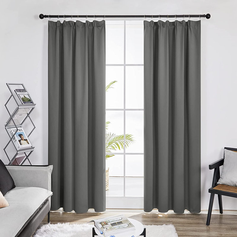 Ivzi Room Darkening Curtain Pair, 140 W x 210 D cm, Light Grey, 100% Polyester
