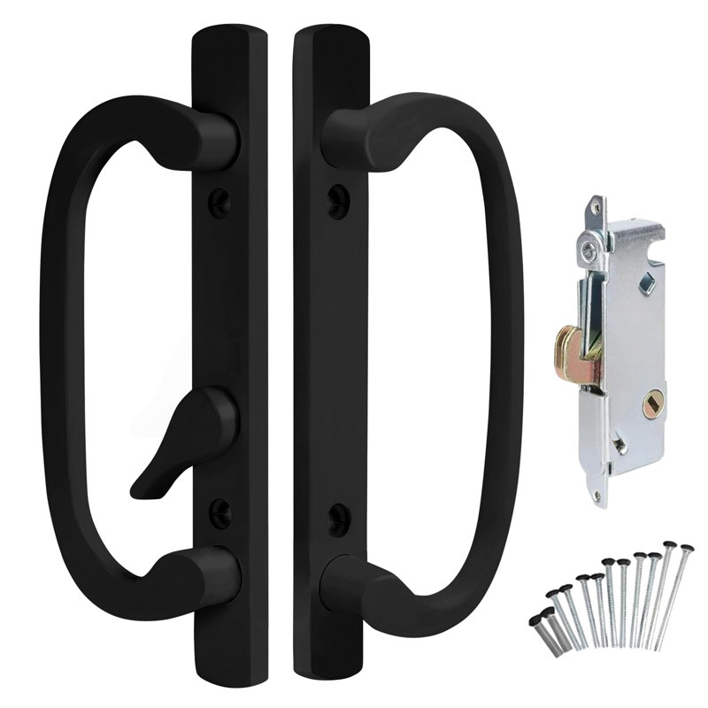 Sliding Glass Door Legacy Handle Replacement Patio Doors Handle Set Offset Latch with Mortise Lock, Black Brass