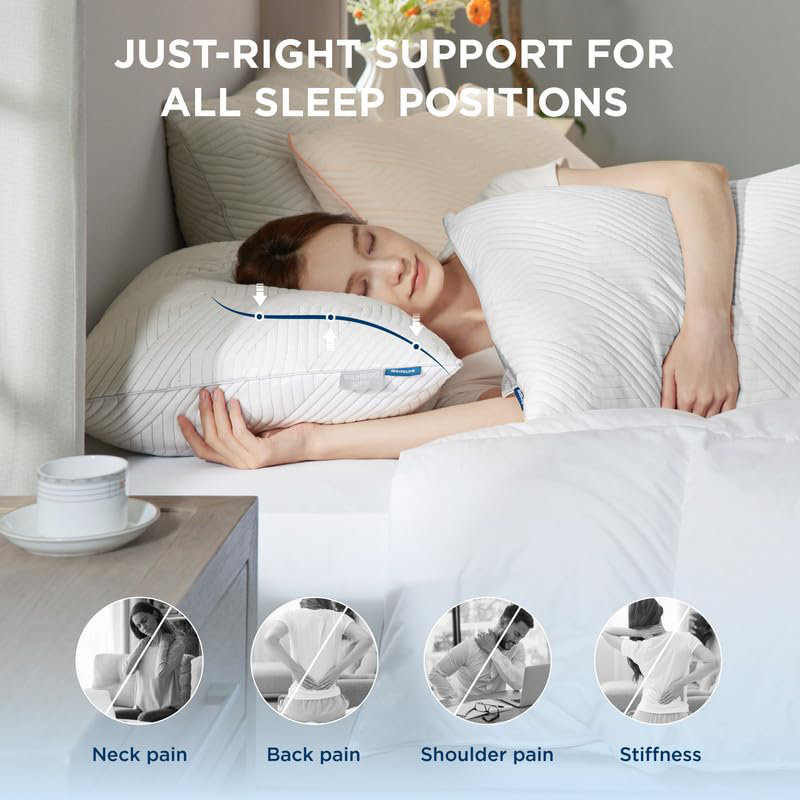 Bedsure Firm Shredded Memory Foam Pillows, Grey, Queen