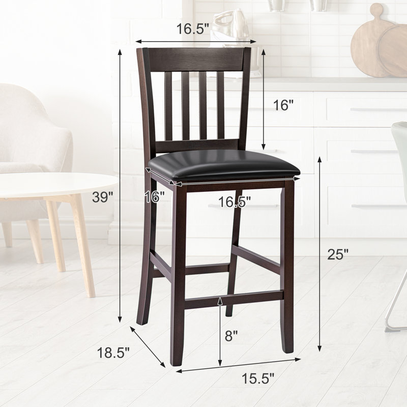 Ensemble de 2 tabourets de bar à hauteur de comptoir avec siège en cuir PU et pieds en bois d'hévéa Red Barrel Studio®, 1
