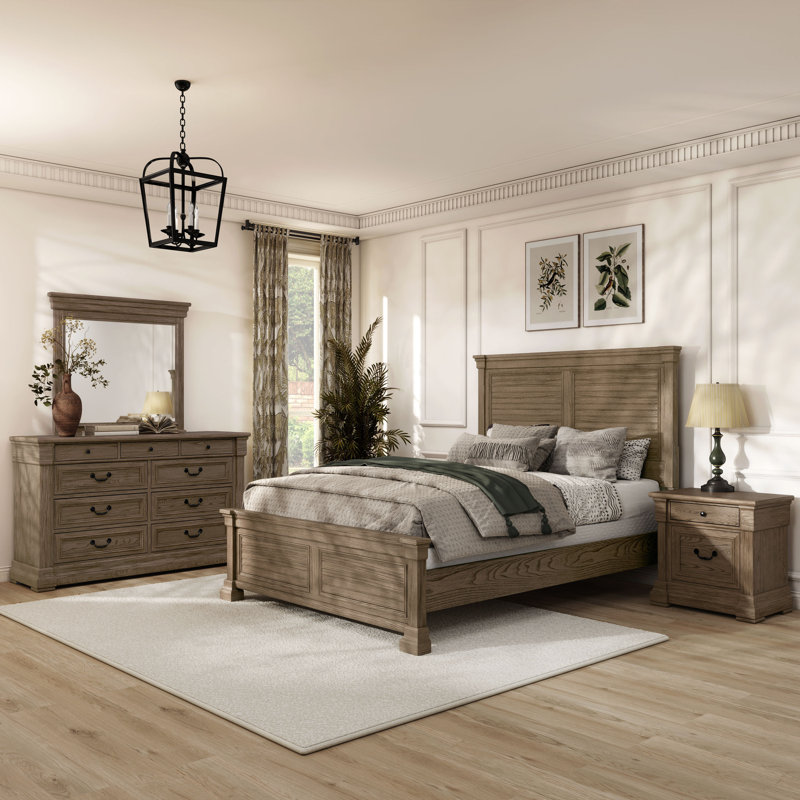 Aniyha 4-Piece Bedroom Set (1 Bed + 1 Nightstand + 1 Dreser + 1 Mirror), Queen
