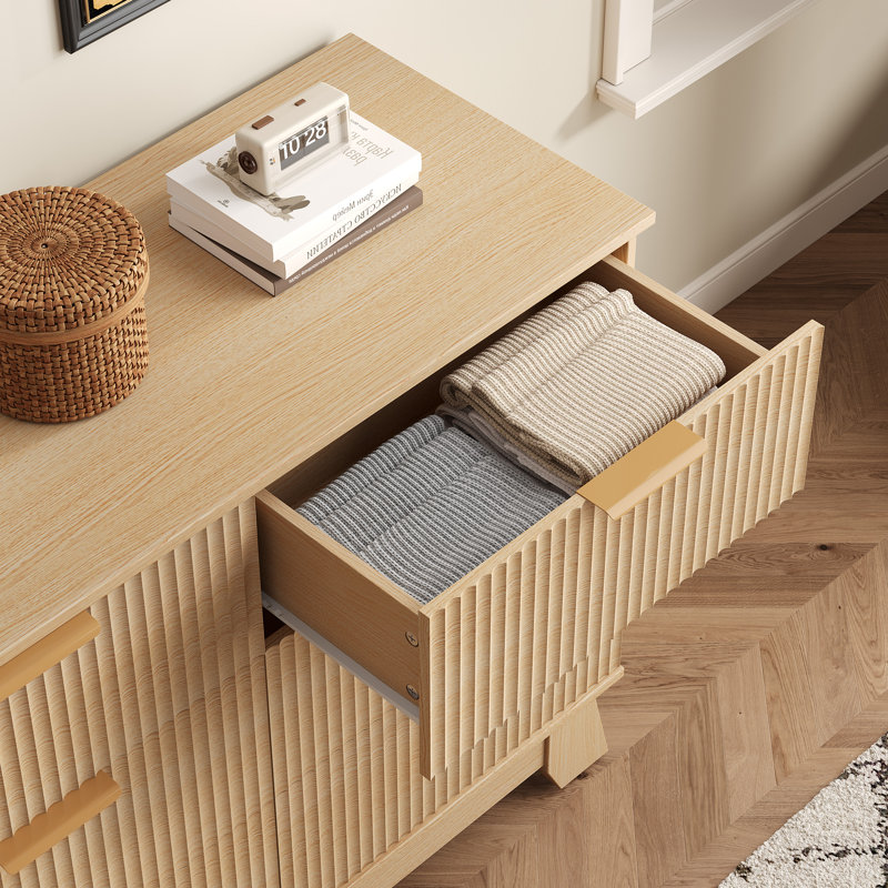 Lit plateforme en bois massif avec commode cannelée de 6/8/9 tiroirs en bois, 12", Lit double, 8