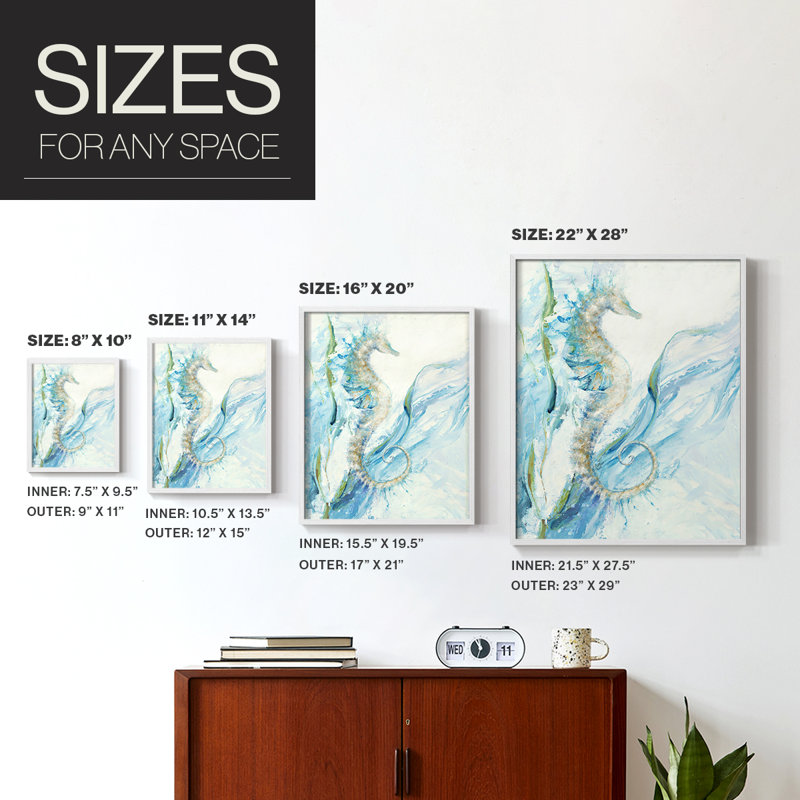 New Seahorse, reproduction encadrée - bois massif, H 15 po x l 12 po, Blanc