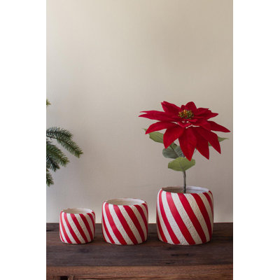  Ensemble de 3 pots à fleurs de Noël en forme de canne à sucre de Noël - 7 po de hauteur