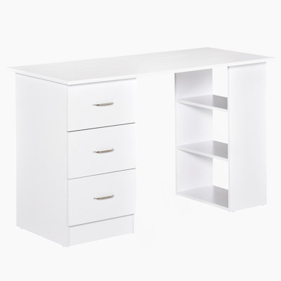Poste de travail d'ordinateur avec 3 tiroirs et tablette de rangement - blanc