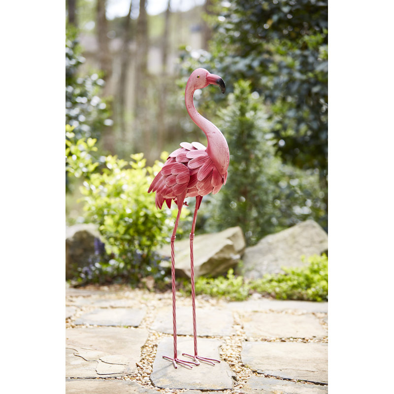 35-Inch Pink Metal Flamingo Garden Statue