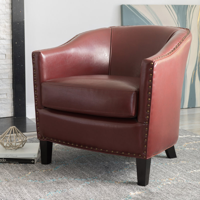 Aous Faux Leather Barrel Chair, Red Faux Leather