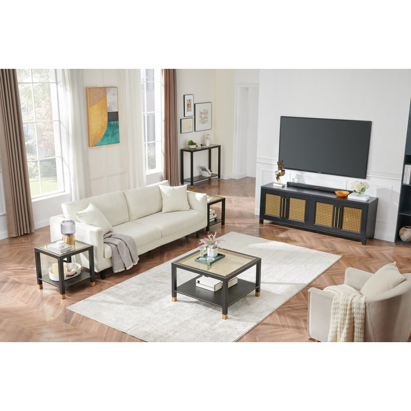 Glass Coffee Table With Storage, Black