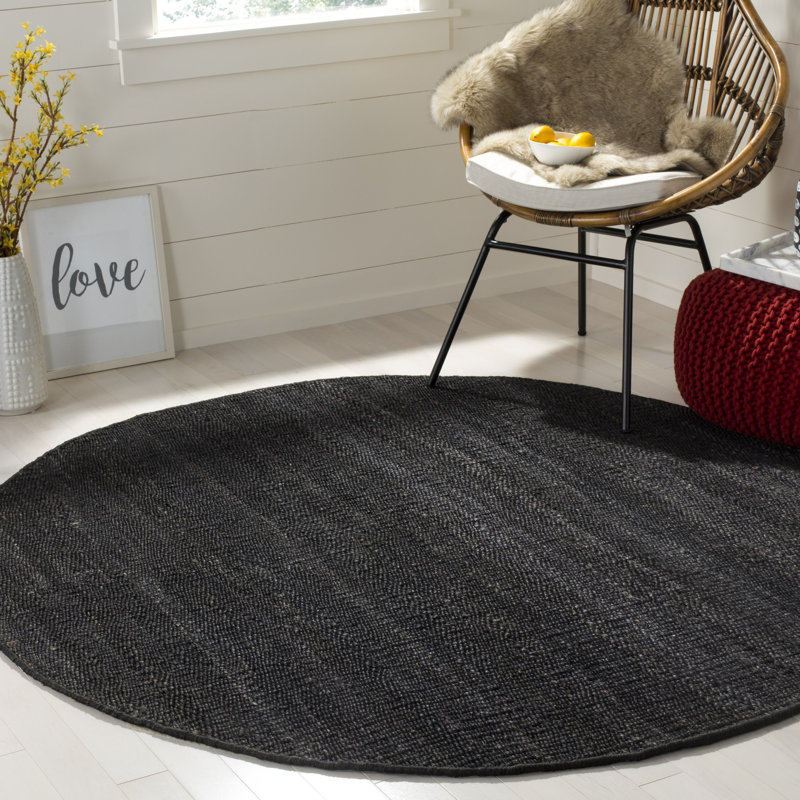 Fitzwater Natural Fiber Hand Woven Jute Solid Color Rug, Round 4'