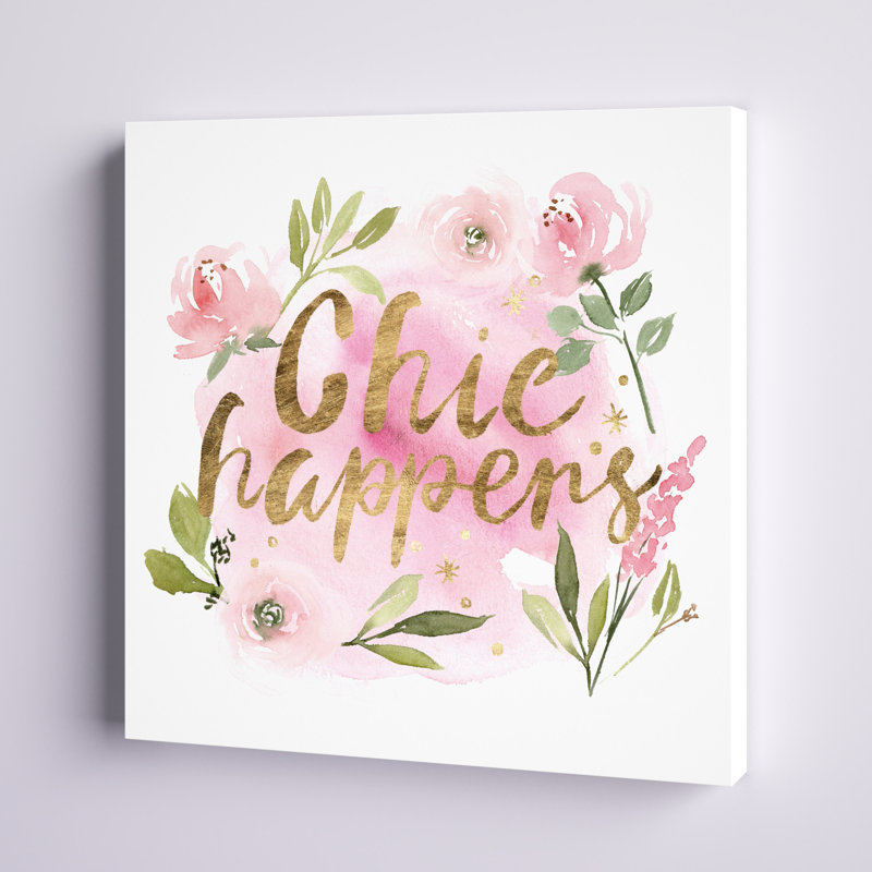«Pink Blooms I» par Melissa Wang - art textuel sur toile tendue, H 12 po x l 12 po