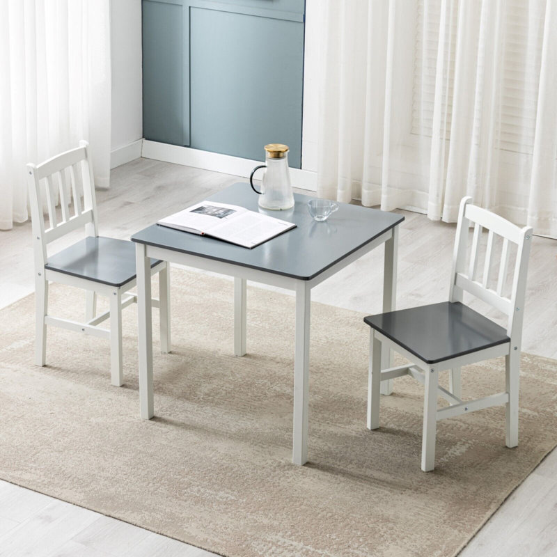 Abhir 2 - Person Pine Solid Wood Dining Set, Grey, Grey/White