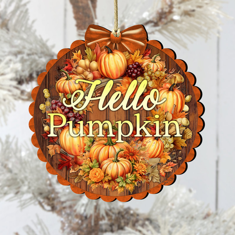 Ornement en bois Hello Pumpkin