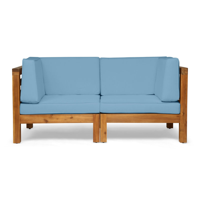 Slaytonvilley 30.25'' Wide Patio Sofa with Cushions, Brown/Blue