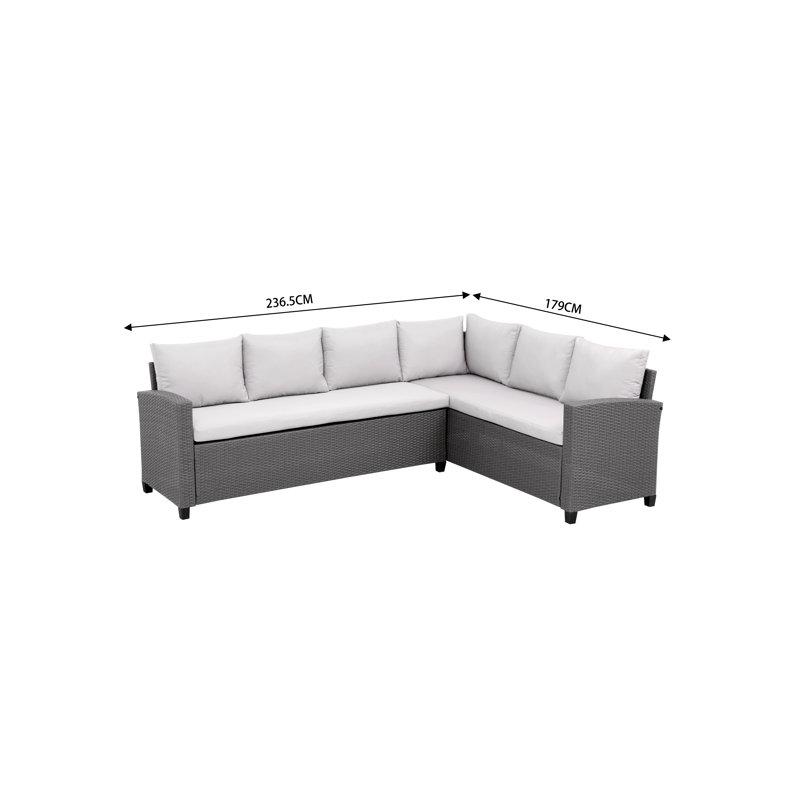 Herlihy Garden Rattan Dining Set with L Shape Sofa Rectangular 6 - Person 144cm Long Dining Set with Cushions