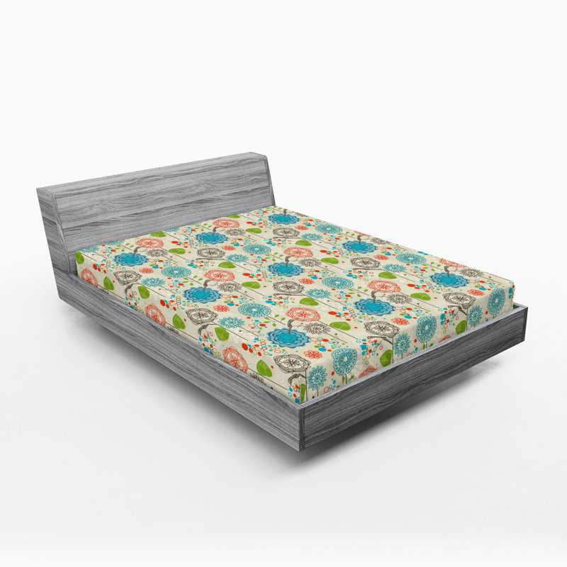 Drap-housse orange Ambesonne, Beige / rouge / floral bleu, Drap-housse très grand californien