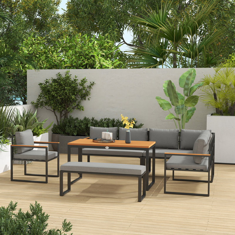 Outsunny 6 Piece L Shaped Garden Furniture Set 9 Seater, Brown