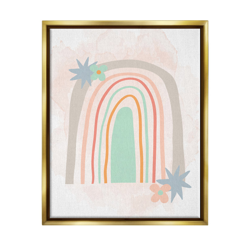 «Whimsical Wavy Rainbow Star Shapes», impression, H 21 po x l 17 po x P 1,7 po, Cadre flottant métallique doré