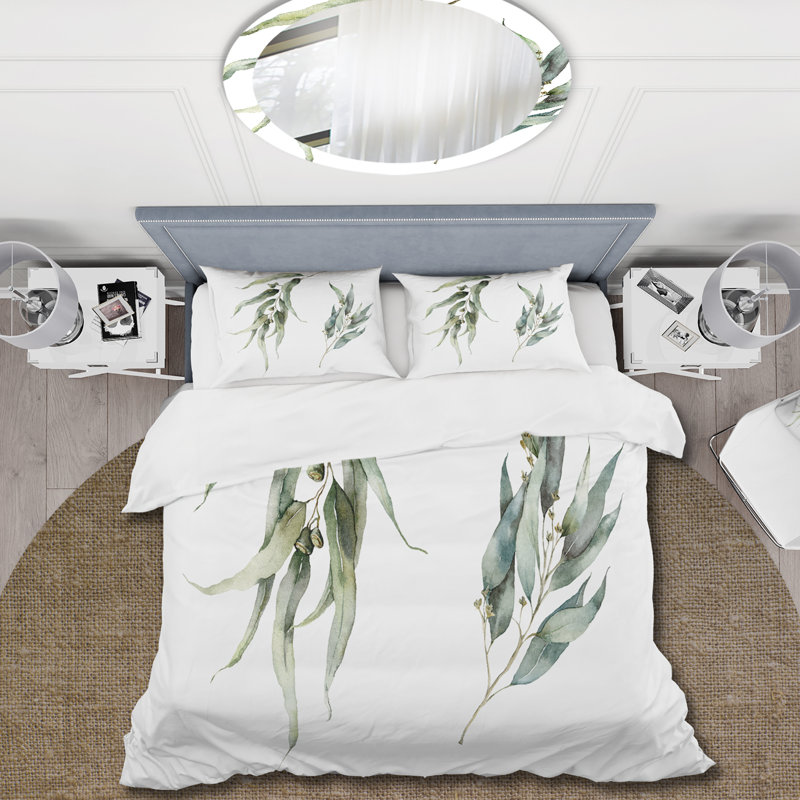 Branches d'eucalyptus minimalistes - Ensemble de housse de couette traditionnel - Microfibre de polyester