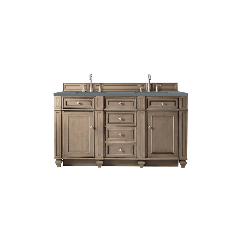 Bristol 60'' W Double Vanity, Whitewashed Walnut, 8" Widespread, Phantome Eclos