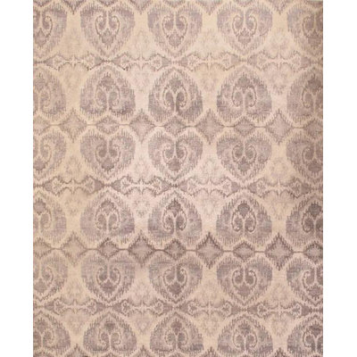 Tapis ivoire / gris en laine et en coton noué à la main 8 pi 1 po x 10 pi Damask