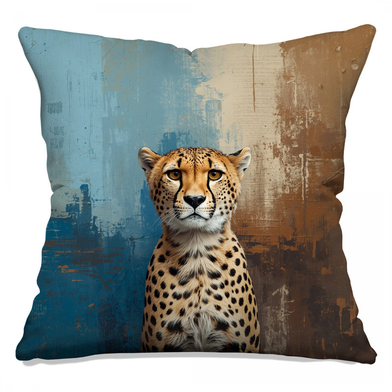 Coussin Guépard sur fond texturé, 18 x 18 pouces