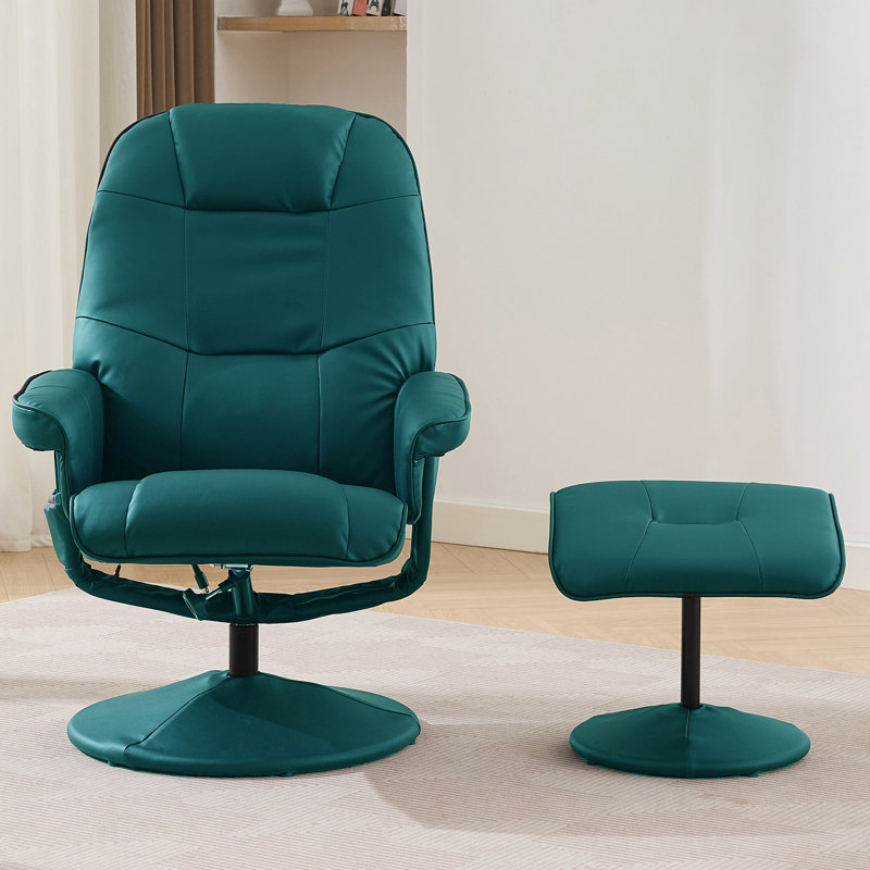 Fauteuil inclinable contemporain avec repose-pieds avec base pivotante, Similicuir vert
