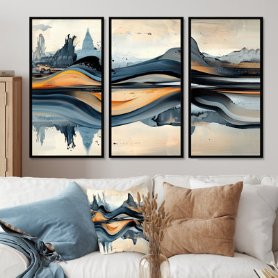 Flou d'horizons de paysage géométrique I - Formes d'art mural pour le salon - ensemble de 3