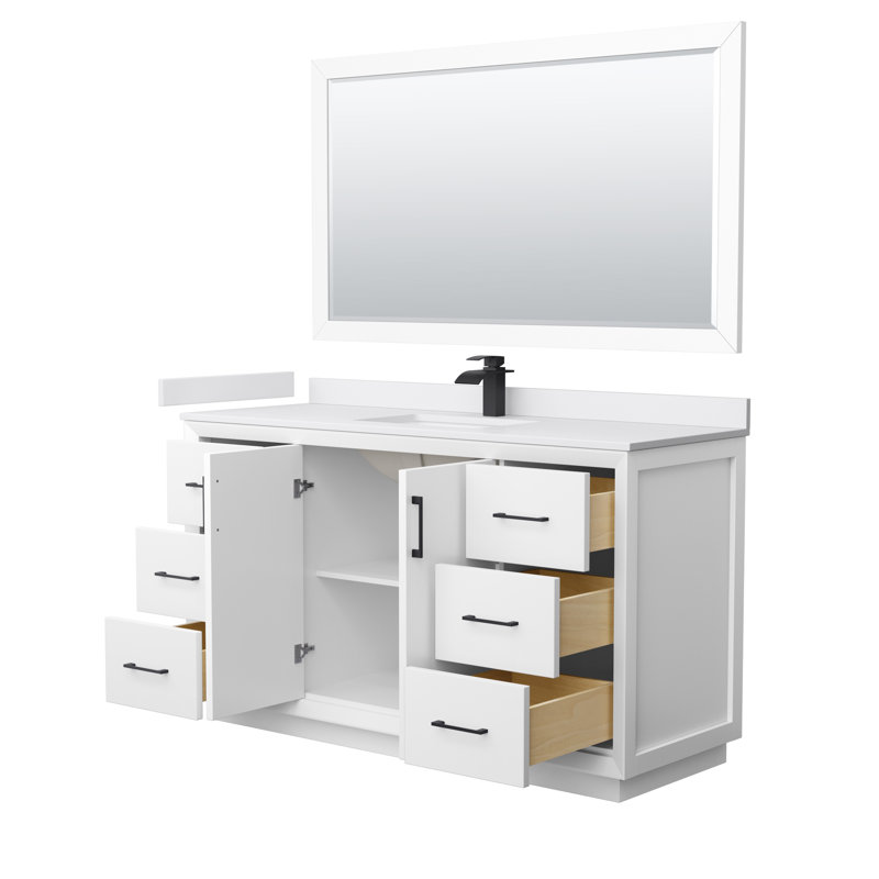 60'' Single Bathroom Vanity with Cultured Marble Top, Matte Black, White, Carrara Cultured Marble