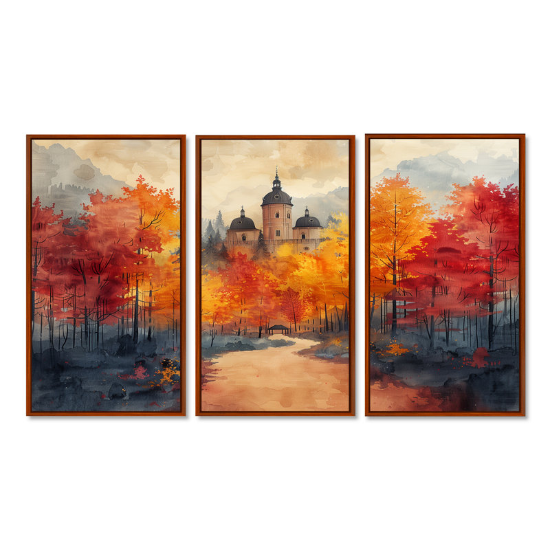 - Ensemble de salon d'art mural Chateaus, H 28 po x l 36 po x P 1 po, Toile avec cadre flottant brun