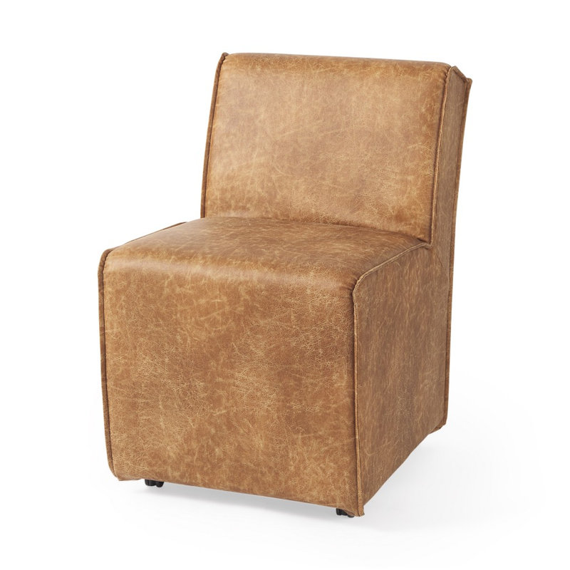 Ensemble de deux chaises d'appoint rembourrées en similicuir brun avec roulettes