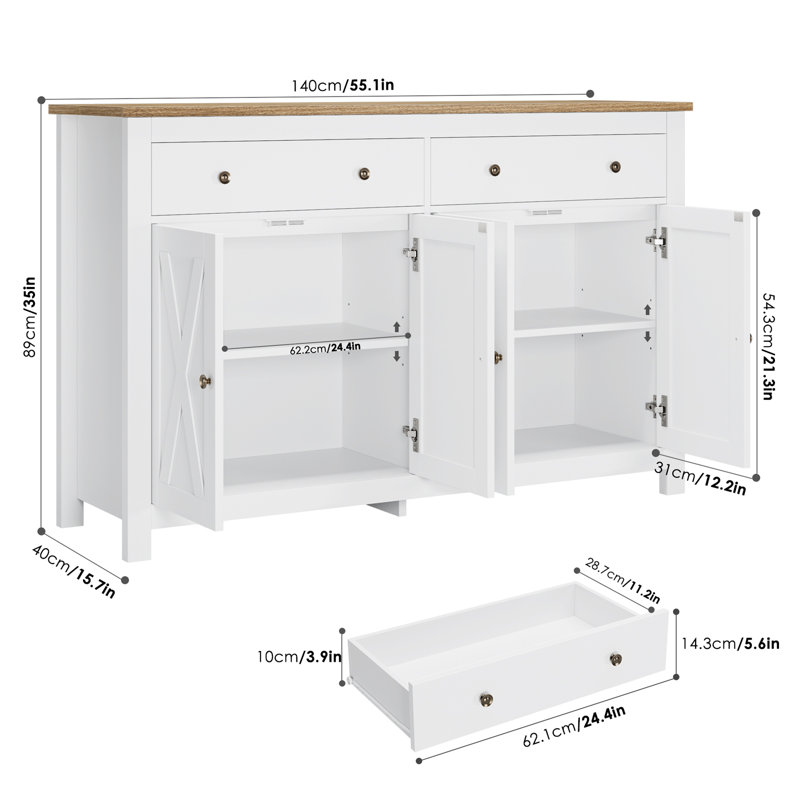 55.1'' Sideboard, White/Oak